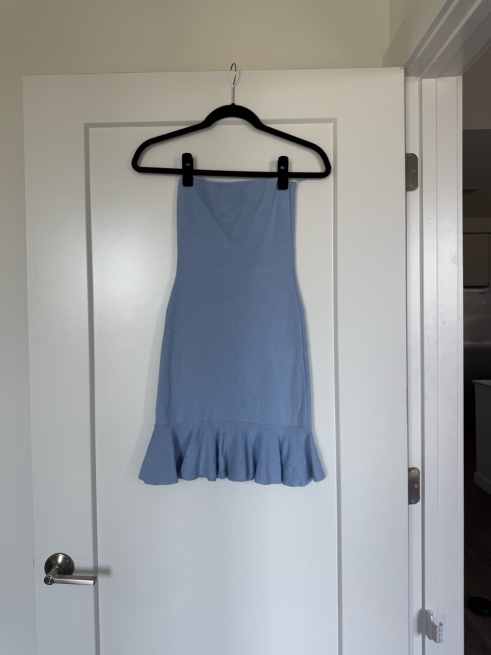 Zara Light Blue Strapless Knit Mini Dress